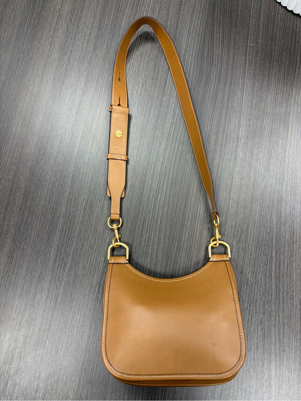 Tory Burch Small James Leather Saddle Crossbody Bag in Tan - Picture 7 of 13